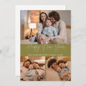 Elegant Modern Happy New Year Black 3 Collage シーズンカード (正面/裏面)