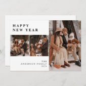 Elegant Modern Happy New Year Family 3 Photo シーズンカード (正面/裏面)