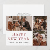 Elegant Modern Happy New Year Family 3 Photo  シーズンカード (正面/裏面)