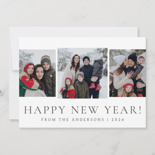 Elegant Modern Happy New Year Family 3 Photo シーズンカード (正面)