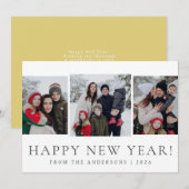 Elegant Modern Happy New Year Family 3 Photo シーズンカード (正面/裏面)