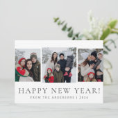 Elegant Modern Happy New Year Family 3 Photo シーズンカード (スタンド正面)