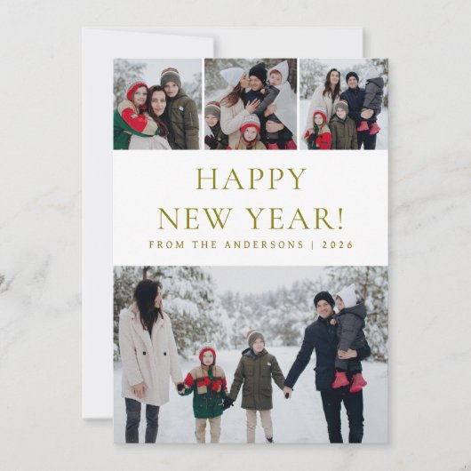 Elegant Modern Happy New Year Family 4 Photo シーズンカード (正面)