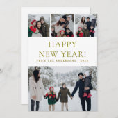 Elegant Modern Happy New Year Family 4 Photo シーズンカード (正面/裏面)
