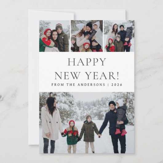 Elegant Modern Happy New Year Family 4 Photo シーズンカード (正面)