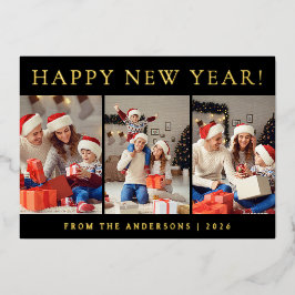 Elegant Modern Happy New Year Family Photo 箔シーズンカード