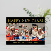 Elegant Modern Happy New Year Family Photo 箔シーズンカード (立ち正面)