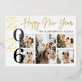 Elegant Modern Happy New Year Photo Collage 箔シーズンカード
