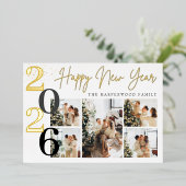 Elegant Modern Happy New Year Photo Collage 箔シーズンカード (立ち正面)