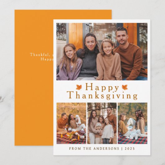 Elegant Modern Happy Thanksgiving Autumn Photo シーズンカード (正面/裏面)