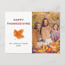 Elegant Modern Happy Thanksgiving Autumn Photo シーズンポストカード