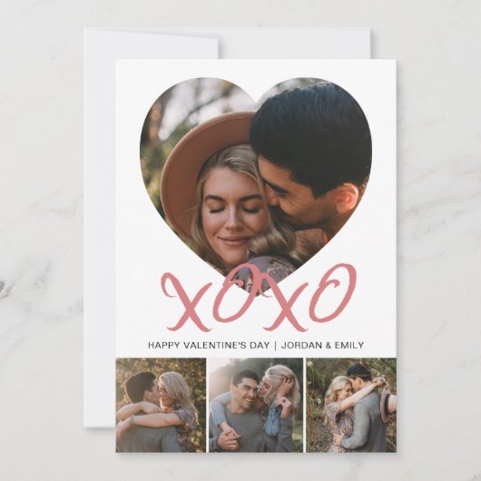 Elegant Modern Happy Valentine's Day 4 Photo シーズンカード (正面)