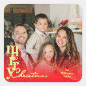 Elegant Modern Holiday Family Christmas Photo Gift スクエアシール (正面)