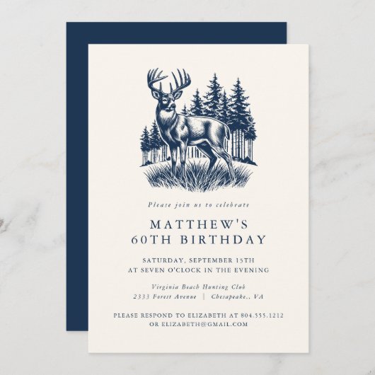 Elegant Modern Hunter Birthday Party  Invitation 招待状 (正面/裏面)