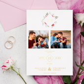 Elegant Modern Initials Floral Anagram 2 Photos 箔招待状