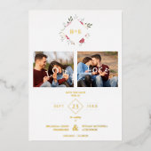 Elegant Modern Initials Floral Anagram 2 Photos  箔招待状 (正面)