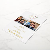 Elegant Modern Initials Floral Diamond 2 Photos 箔招待状 (回転した状態)