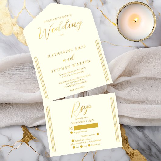 Elegant Modern Ivory Minimalist Wedding オールインワン招待状