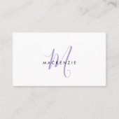 Elegant Modern Lavender Script Monogram QR Code 名刺 (正面)