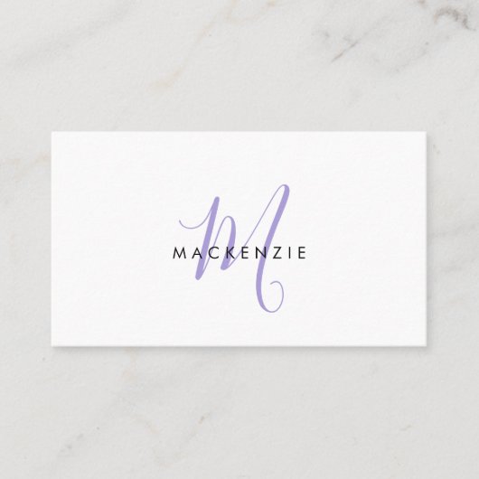 Elegant Modern Lavender Script Monogram QR Code 名刺 (正面)