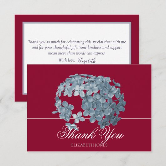 Elegant Modern Light Blue Floral Cluster Thank You サンキューカード (正面/裏面)