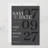  Elegant Modern Matte Black Wedding Save The Date 招待状 (正面)