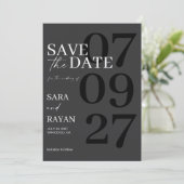  Elegant Modern Matte Black Wedding Save The Date 招待状 (スタンド正面)