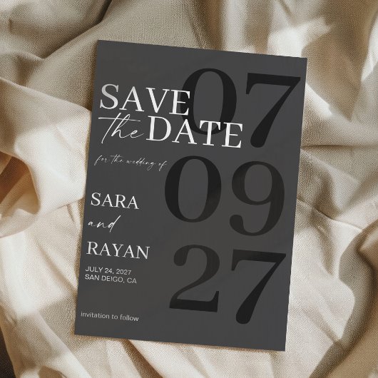  Elegant Modern Matte Black Wedding Save The Date 招待状