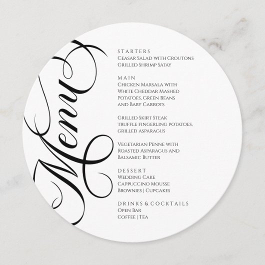 Elegant modern Menu Black and White メニュー (正面)