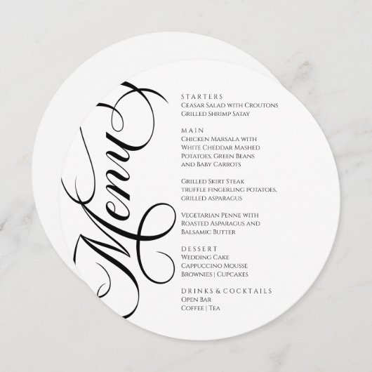 Elegant modern Menu Black and White メニュー (正面/裏面)