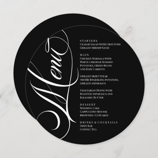 Elegant modern Menu Black and White メニュー (正面/裏面)