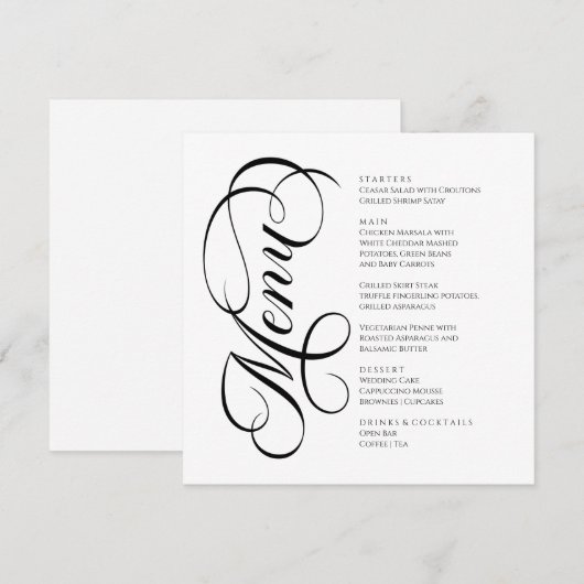 Elegant modern Menu Black and White メニュー (正面/裏面)