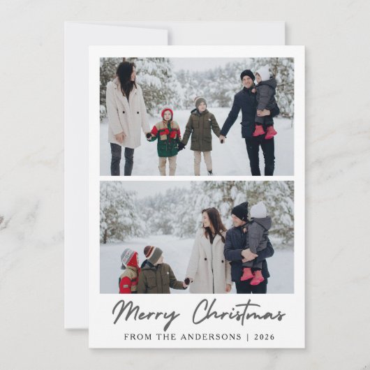 Elegant Modern Minimal Christmas Family 2 Photo シーズンカード (正面)