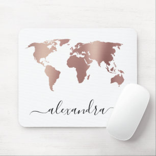Elegant modern minimal rose gold white world map マウスパッド