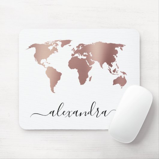 Elegant modern minimal rose gold white world map マウスパッド (マウス)