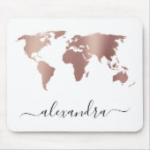Elegant modern minimal rose gold white world map マウスパッド (正面)