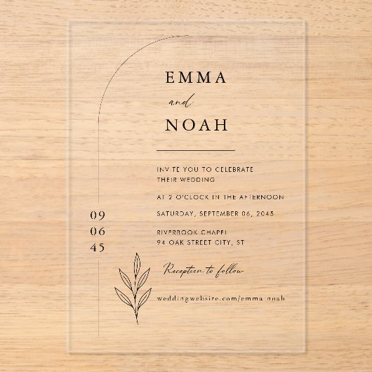 Elegant Modern Minimalist Arch Wedding アクリル招待状 (正面)