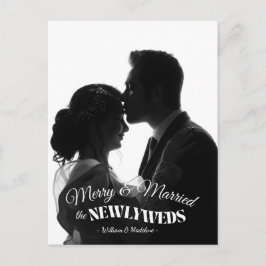 Elegant Modern Minimalist Black And White Newlywed シーズンポストカード