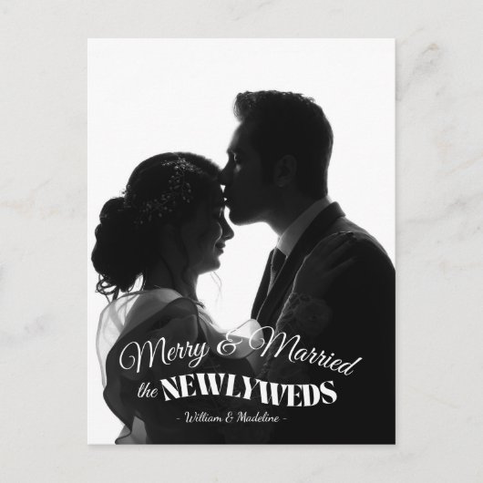 Elegant Modern Minimalist Black And White Newlywed シーズンポストカード (正面)