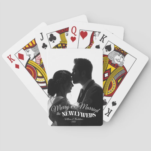 Elegant Modern Minimalist Black And White Newlywed トランプ (裏面)