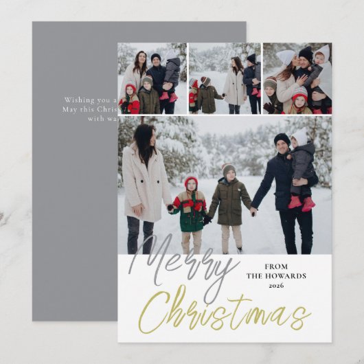 Elegant Modern Minimalist Christmas Family 4 Photo シーズンカード (正面/裏面)