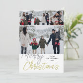 Elegant Modern Minimalist Christmas Family 4 Photo シーズンカード (スタンド正面)