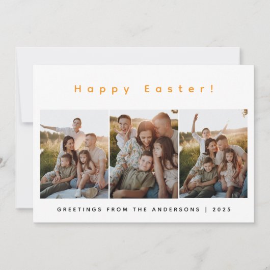Elegant Modern Minimalist Happy Easter 3 Photo シーズンカード (正面)