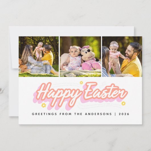 Elegant Modern Minimalist Happy Easter 3 Photo シーズンカード (正面)