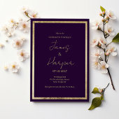 Elegant modern minimalist purple gold Wedding 招待状
