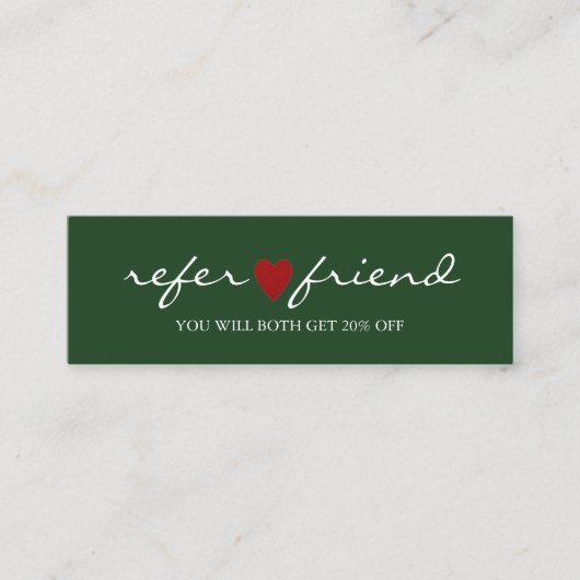 Elegant Modern Minimalist Red Heart Referral Card スキニー名刺 (正面)