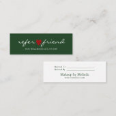 Elegant Modern Minimalist Red Heart Referral Card スキニー名刺 (正面/裏面)