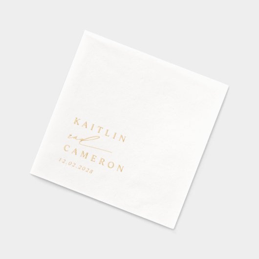 Elegant Modern Minimalist Simple Gold Wedding 箔ナプキン (左)