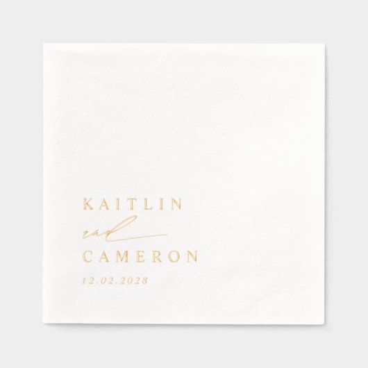 Elegant Modern Minimalist Simple Gold Wedding 箔ナプキン (正面)