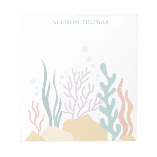 Elegant Modern Minimalist Tropical Sea Monogrammed ノートパッド (正面)